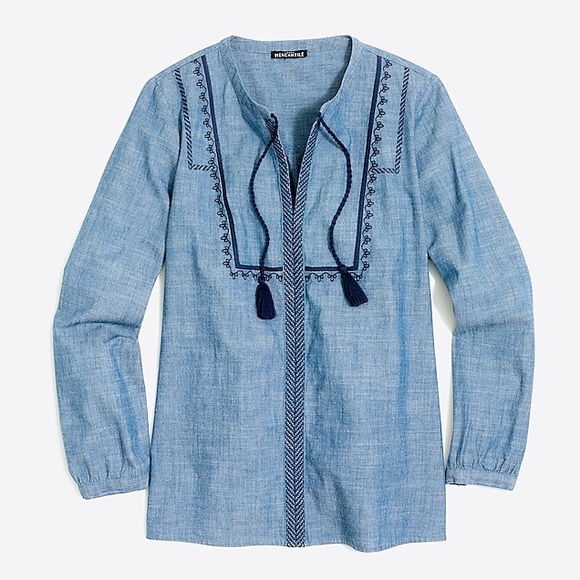 J. Crew Tops - J. Crew Mercantile Embroidered Peasant Top